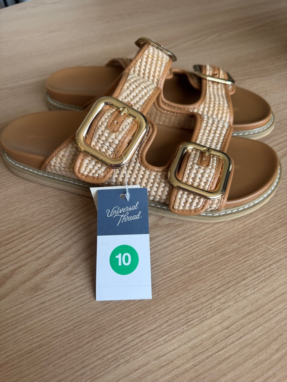 Universal Thread Woven Double Buckle Slide Sandals Tan Neutral Size 10 NWT